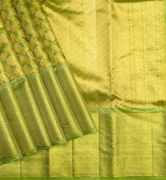 Pista Green Soft Banarasi Silk Saree with Richness of Zari Work   BharatSthali