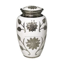 Brass Sunflower White Cremation Urn