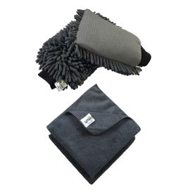 Microfiber Chenille & Single-Side Gloves 1700 GSM with Towel 340 GSM, 4 Piece Combo Grey, Multi-Purpose Super Absorbent and Perfect Wash Clean with Lint-Scratch Free Car, Dusting!