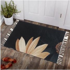 Bless International GERBERA FLOWER LIVING CORAL HOME AND KITCHEN RUG