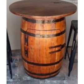 R.D. wooden barrel table with storage in it. RDC-043