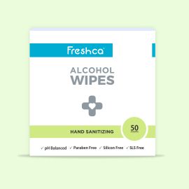 Freshca Hand Sanitizing Wet Wipes Single Sachet Alcohol Based Formula pH Balanced Paraben Silicon Free 50 Pcs