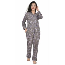 GOODWILL Women's Floral Print Cotton Top & Pyjama Lounge wear Set - Grey