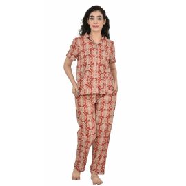 GOODWILL Women's Floral Print Cotton Top & Pyjama Lounge wear Set - Red