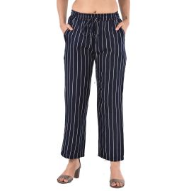 GOODWILL Regular Fit Women Navy Rayon Striped Trousers