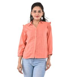 GOODWILL Casual 3/4th Sleeve Striped Women Rayon Peach Shirt Top