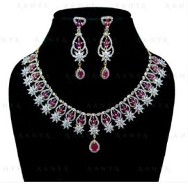 Alex Jewellery Artificial Design Pink Zircon AD Necklace Set