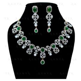 Alex Jewellery Stylish Design Green Cubic Zircon AD Necklace Set