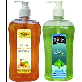 Eylin Soft Care Body Wash Combo Pack containing 1 liter each of Honey/Lemon & Mint Flavoured shower Gel. Total 2 Liters