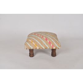 Multicolored geometric embroidered handwoven decorative upholstered stool